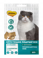Мнямс хрустящие подушечки для стерилизованных кошек с цыпленком и клюквой "Профилактика МКБ" NEW 60 г Мнямс хрустящие подушечки для стерилизованных кошек с цыпленком и клюквой "Профилактика МКБ" NEW 60 г