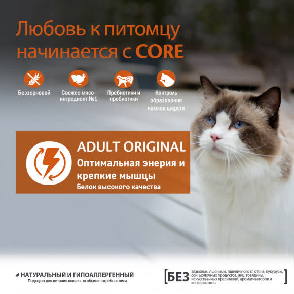 CORE корм из индейки с курицей для взрослых кошек 300 г CORE корм из индейки с курицей для взрослых кошек 300 г