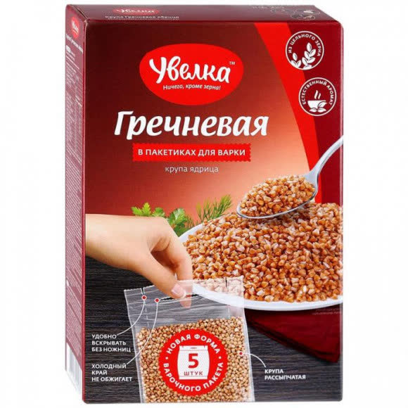 Крупа гречневая ядрица Увелка упаковка 6 шт (5 пакетиков 80гр)