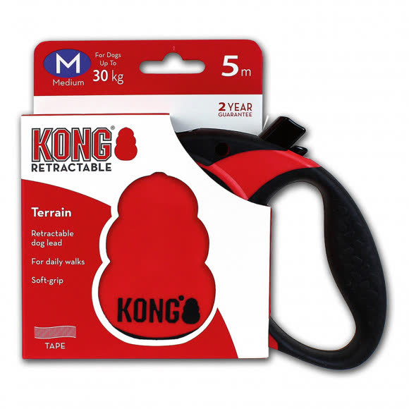 Рулетка KONG Terrain для собак (весом до 30 кг), размер M, лента 5 метров, красная
